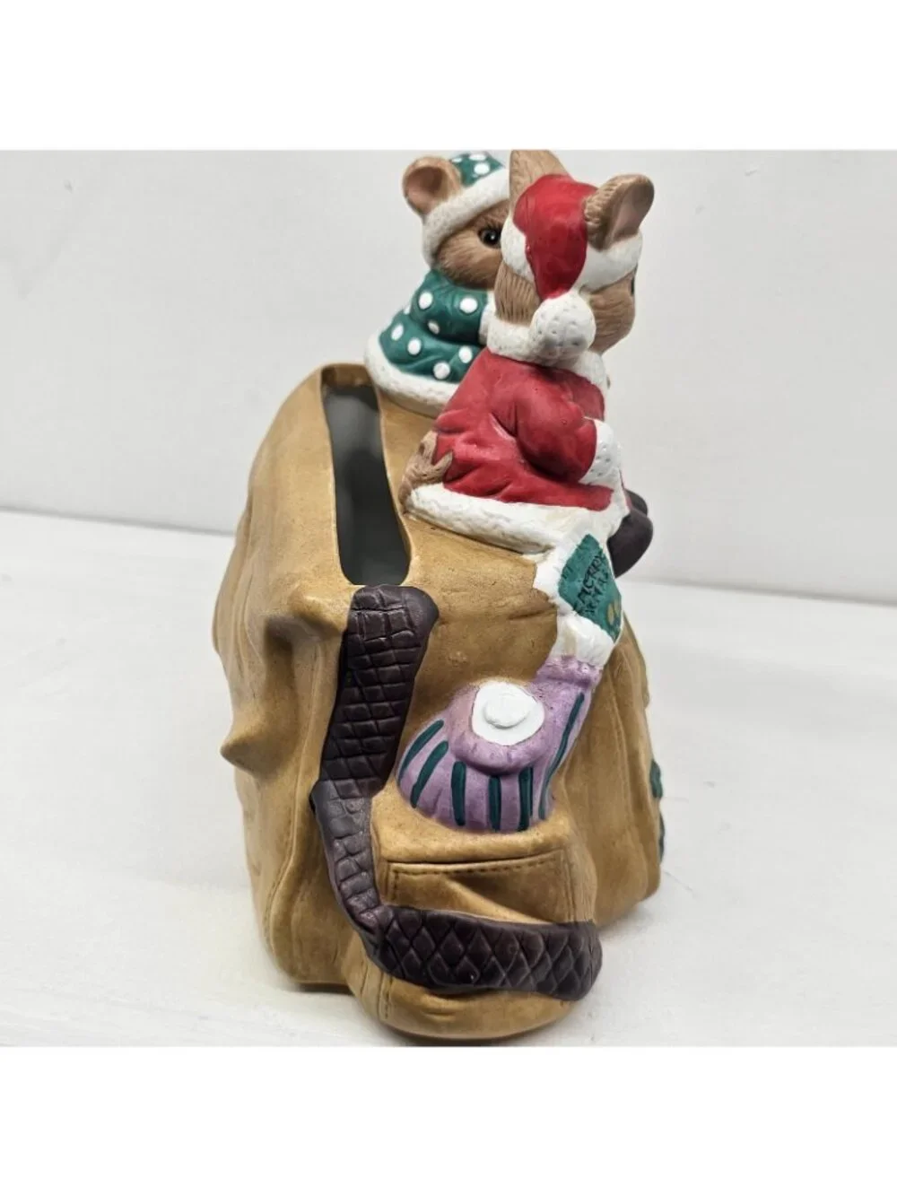 Vintage Porcelain Mr. & Mrs. Santa Mouse Christmas Card Mail Holder